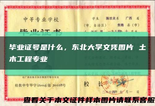 毕业证号是什么，东北大学文凭图片 土木工程专业缩略图