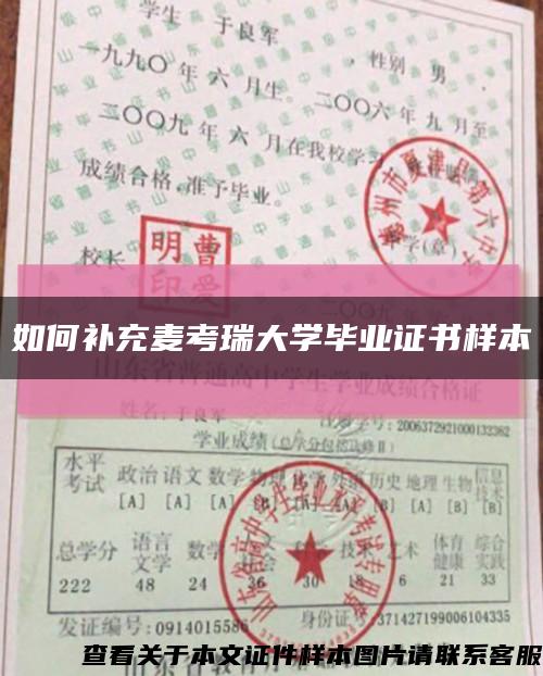 如何补充麦考瑞大学毕业证书样本缩略图