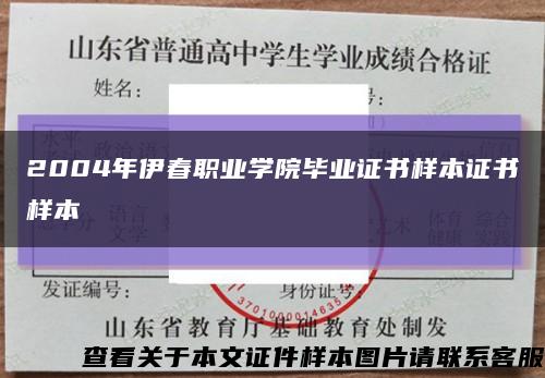 2004年伊春职业学院毕业证书样本证书样本缩略图