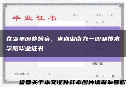 在哪里调整档案，查询湖南九一职业技术学院毕业证书缩略图