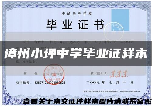 漳州小坪中学毕业证样本缩略图