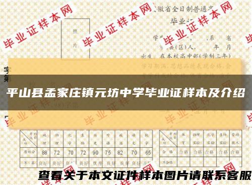 平山县孟家庄镇元坊中学毕业证样本及介绍缩略图