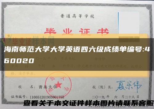 海南师范大学大学英语四六级成绩单编号:460020缩略图