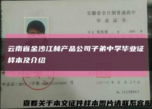 云南省金沙江林产品公司子弟中学毕业证样本及介绍缩略图