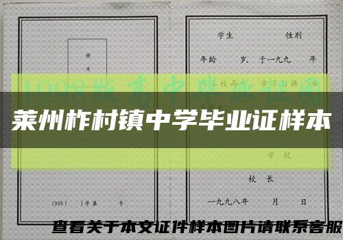 莱州柞村镇中学毕业证样本缩略图