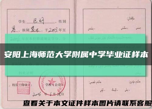 安阳上海师范大学附属中学毕业证样本缩略图