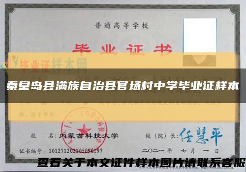 秦皇岛县满族自治县官场村中学毕业证样本缩略图