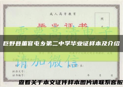 巨野县董官屯乡第二中学毕业证样本及介绍缩略图