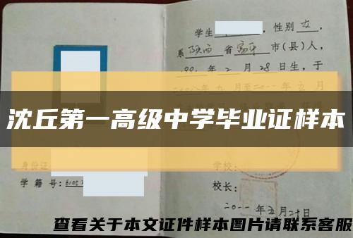 沈丘第一高级中学毕业证样本缩略图