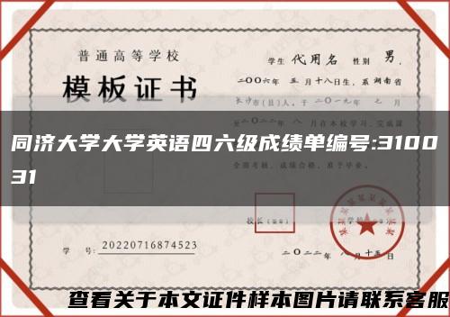 同济大学大学英语四六级成绩单编号:310031缩略图