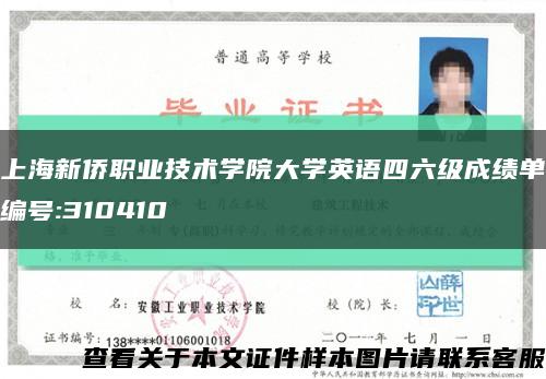 上海新侨职业技术学院大学英语四六级成绩单编号:310410缩略图