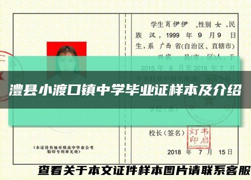 澧县小渡口镇中学毕业证样本及介绍缩略图