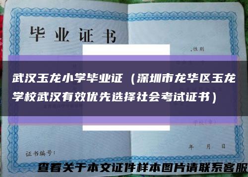 武汉玉龙小学毕业证（深圳市龙华区玉龙学校武汉有效优先选择社会考试证书）缩略图