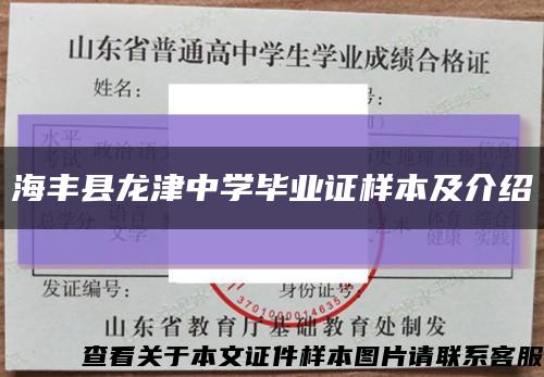 海丰县龙津中学毕业证样本及介绍缩略图