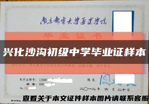 兴化沙沟初级中学毕业证样本缩略图