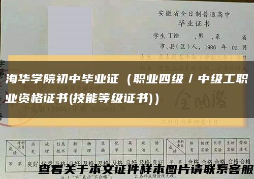 海华学院初中毕业证（职业四级／中级工职业资格证书(技能等级证书)）缩略图