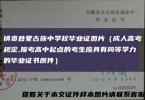 镇赉县蒙古族中学校毕业证图片（成人高考规定,报考高中起点的考生应具有同等学力的毕业证书原件）缩略图