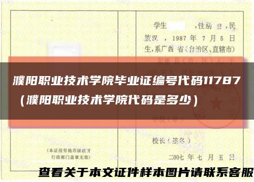 濮阳职业技术学院毕业证编号代码11787（濮阳职业技术学院代码是多少）缩略图