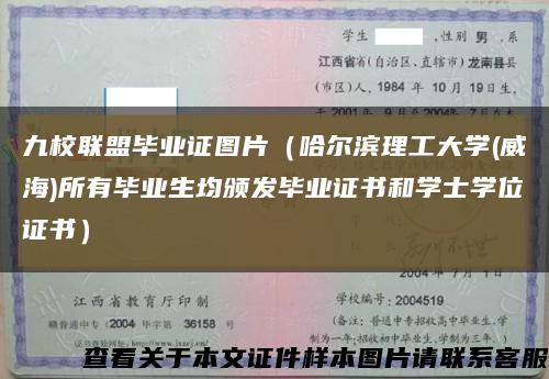 九校联盟毕业证图片（哈尔滨理工大学(威海)所有毕业生均颁发毕业证书和学士学位证书）缩略图