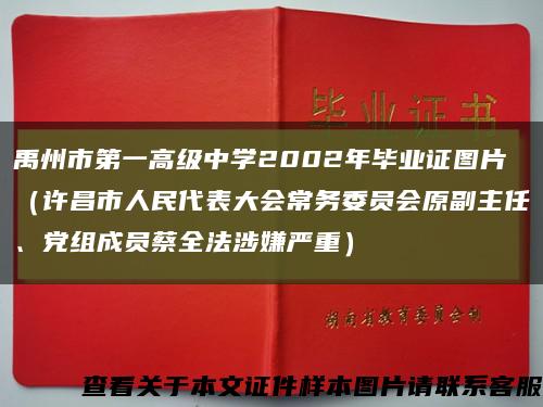 禹州市第一高级中学2002年毕业证图片（许昌市人民代表大会常务委员会原副主任、党组成员蔡全法涉嫌严重）缩略图