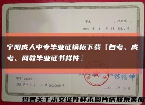 宁阳成人中专毕业证模板下载『自考、成考、网教毕业证书样件』缩略图