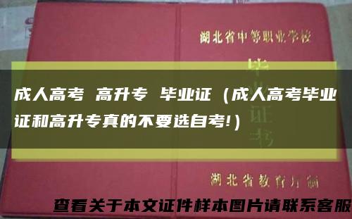 成人高考 高升专 毕业证（成人高考毕业证和高升专真的不要选自考!）缩略图