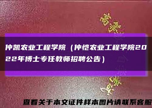 仲凯农业工程学院（仲恺农业工程学院2022年博士专任教师招聘公告）缩略图