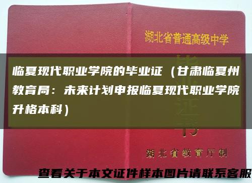 临夏现代职业学院的毕业证（甘肃临夏州教育局：未来计划申报临夏现代职业学院升格本科）缩略图