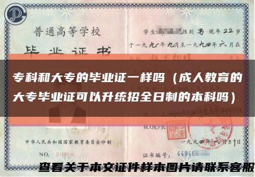 专科和大专的毕业证一样吗（成人教育的大专毕业证可以升统招全日制的本科吗）缩略图