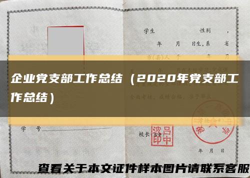 企业党支部工作总结（2020年党支部工作总结）缩略图