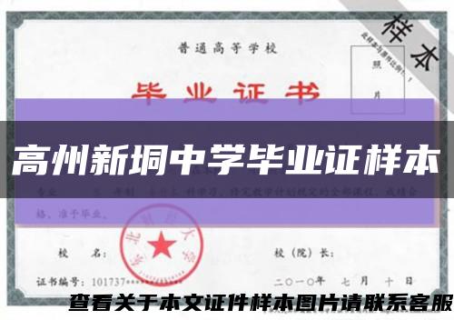 高州新垌中学毕业证样本缩略图