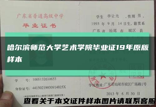 哈尔滨师范大学艺术学院毕业证19年原版样本缩略图