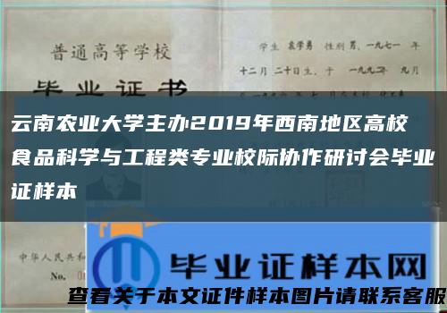 云南农业大学主办2019年西南地区高校食品科学与工程类专业校际协作研讨会毕业证样本缩略图