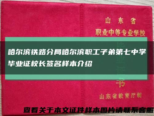 哈尔滨铁路分局哈尔滨职工子弟第七中学毕业证校长签名样本介绍缩略图