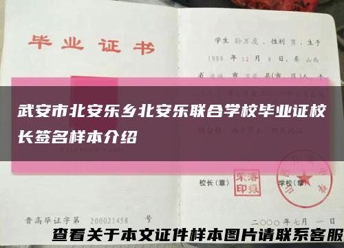 武安市北安乐乡北安乐联合学校毕业证校长签名样本介绍缩略图