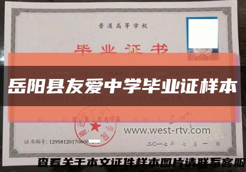 岳阳县友爱中学毕业证样本缩略图