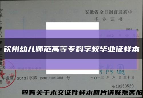 钦州幼儿师范高等专科学校毕业证样本缩略图