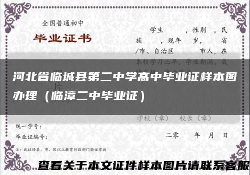 河北省临城县第二中学高中毕业证样本图办理（临漳二中毕业证）缩略图