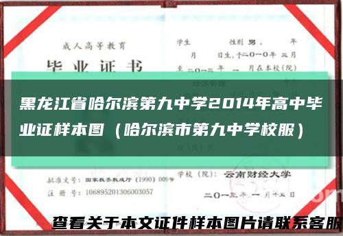 黑龙江省哈尔滨第九中学2014年高中毕业证样本图（哈尔滨市第九中学校服）缩略图