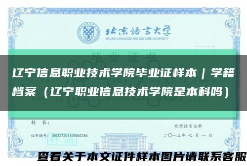 辽宁信息职业技术学院毕业证样本｜学籍档案（辽宁职业信息技术学院是本科吗）缩略图