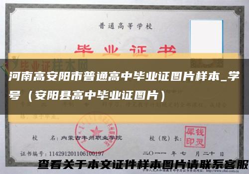 河南高安阳市普通高中毕业证图片样本_学号（安阳县高中毕业证图片）缩略图