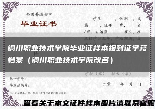 铜川职业技术学院毕业证样本报到证学籍档案（铜川职业技术学院改名）缩略图