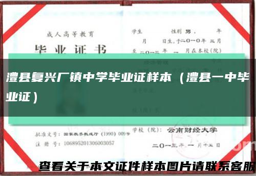 澧县复兴厂镇中学毕业证样本（澧县一中毕业证）缩略图