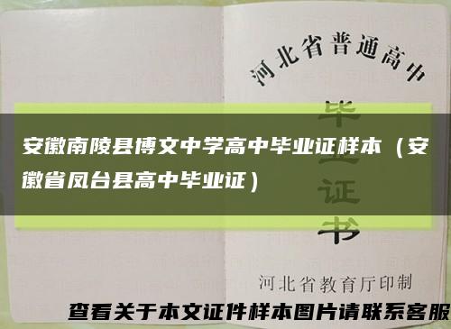 安徽南陵县博文中学高中毕业证样本（安徽省凤台县高中毕业证）缩略图