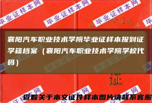 襄阳汽车职业技术学院毕业证样本报到证学籍档案（襄阳汽车职业技术学院学校代码）缩略图