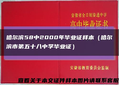 哈尔滨58中2000年毕业证样本（哈尔滨市第五十八中学毕业证）缩略图