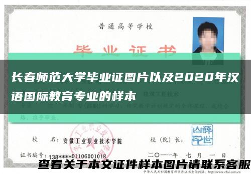 长春师范大学毕业证图片以及2020年汉语国际教育专业的样本缩略图