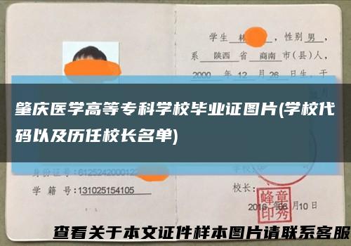 肇庆医学高等专科学校毕业证图片(学校代码以及历任校长名单)缩略图