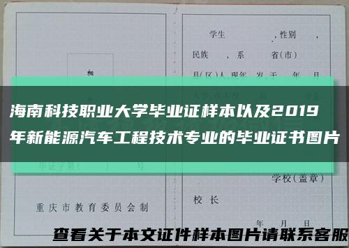 海南科技职业大学毕业证样本以及2019年新能源汽车工程技术专业的毕业证书图片缩略图