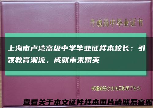 上海市卢湾高级中学毕业证样本校长：引领教育潮流，成就未来精英缩略图